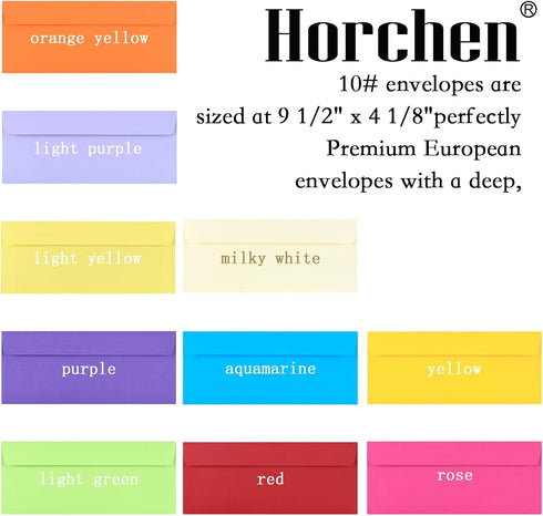 Ten Colors #10 Envelopes 50 Count Self Seal Envelopes for Business,Invitations Windowless Business Envelopes,Horchen...