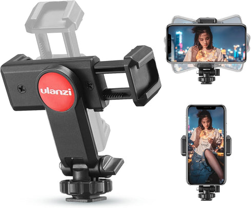 ULANZI Universal Phone Tripod Mount with Cold Shoe Mount, Rotates and Adjustable Clamp Holder Smartphone Clip Adapter for iPhone 11 Pro Max X XR X...