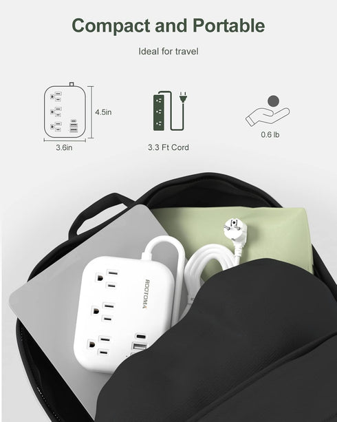 European Travel Plug Adapter with USB C, ROOTOMA Outlet Converter US to Europe 3 Outlets 3 USB Ports, International Power Strip for EU Spain Franc...