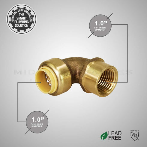 Everflow Supplies Pushlock UPF1 1 Inch Long Push x Female Elbow for Push-Fit Fittings, No Lead DZR Forged Brass, Connects PEX, CPVC, and Copper, P...