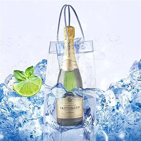 Sohapy 2 Pack Portable Collapsible Clear Ice Wine Bag Pouch Cooler Bag with Handle for Party,Outdoor,Champagne,Cold Beer,White Wine (2)...