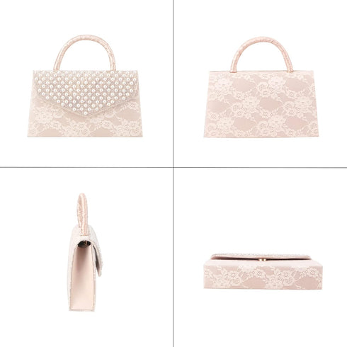 Pearl Clutch Bride Bag and Lace Eenvelope Purse for Women Evening Prom Clutch Handbags Beaded Wedding Purses for Women Formal Clutch Purse,Beige...