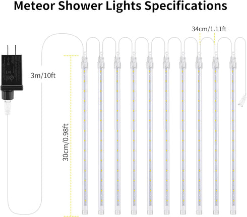 JJGoo Christmas Lights Meteor Shower Rain Lights, 10 Tube 12 inch 240 LEDs Icicle Lights Outdoor Raindrop Lights for Xmas Halloween Wedding Party ...