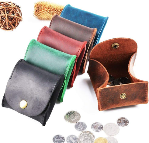 Rustic Leather Moon Pocket Coin Case Genuine Leather Squeeze Coin Purse Pouch Change Holder Tray Purse Wallet for Men & Women - Brown...
