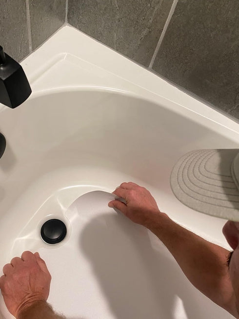 Peel and Stick Bathtub Mat - White Adhesive Vinyl Anti Slip with Drain Cut Out - Non Slip Shower Bath Mat - Extra Long Bathroom Accessory for Wet ...