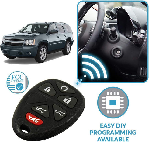 Keyless2Go Replacement for Keyless Entry Car Key Vehicles That Use 6 Button 15913427 OUC60270 Remote, Self-Programming - 2 Pack...