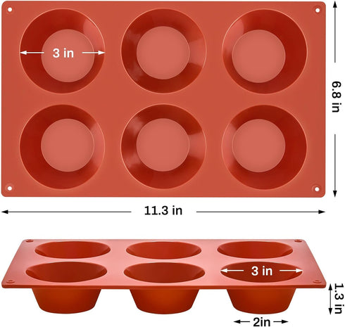 JOERSH 2-PK Silicone Texas Muffin Pans Non-Stick 6 Cups 3 Inch Regular Cupcake Baking Pans, Silicone Molds for Egg Muffins, Cupcakes...