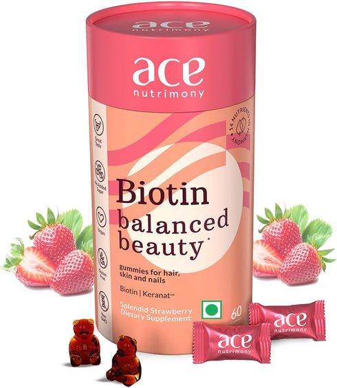 Balanced Beauty Biotin Gummies for Healthy Hair Skin & Nails, Helps Reduce Hairfall, Hair Growth Vitamins with Clinically Proven Keranat, Biotin &...