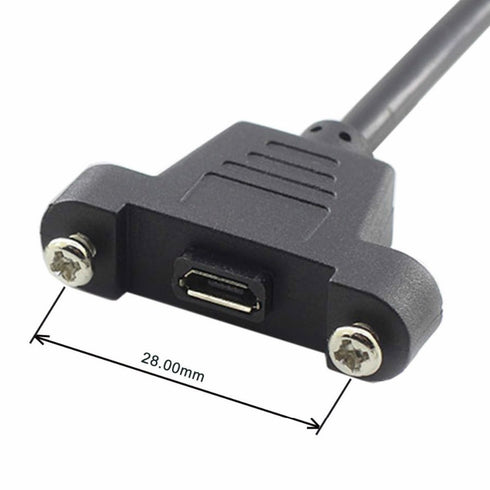 Micro USB Male to Micro USB Female Extension Panel Mount Type Cable with Screws, Data+Charge,Black 50CM/1.6FT...