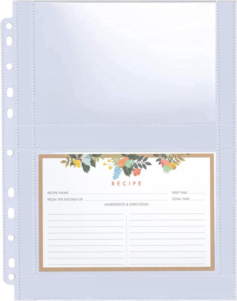 30 Pack 120 Pockets 4x6 Recipe Card Sleeves,3 Ring Binder Recipe Card Protector Pages,Double Sided 2 Pocket Refill Sheets for Recipe Book, 8.5x11 ...