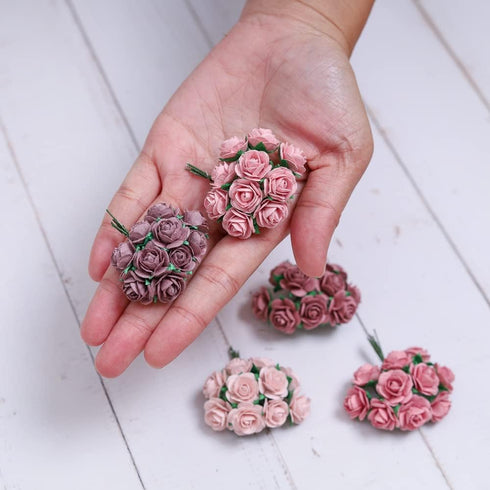 Handmade 50 pcs Mini Mulberry Paper Roses 18 mm Mulberry Paper Flowers Scrapbooking Wedding DIY Craft. (Pink Pastels Tone)...