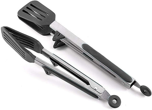 Kitchen Tongs 9 inches and 12 inches Fish Spatula Stainless Steel Locking with Silicone Tips Cooking Salad Buffet BBQ Serving Tongs Heat Resistant...