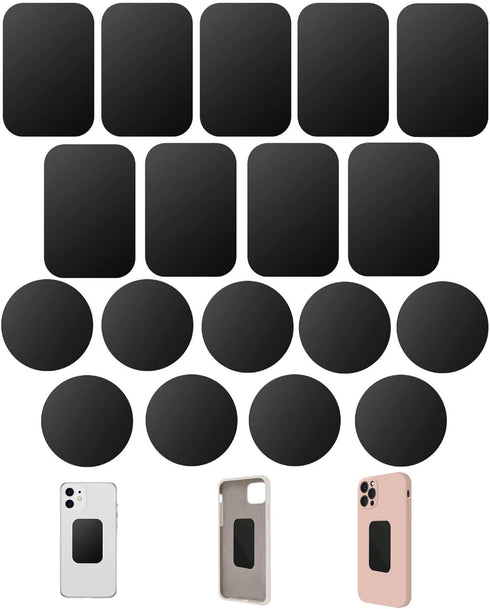 Phone Magnet,Magnet for Phone Case Car Mount,4 Piece Phone Magnet Plate,Metal Plates for Magnetic Mount(9 Rectangle and 9 Round) Magnet for Phone ...