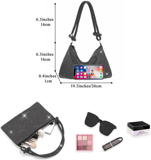 Yokawe Rhinestone Purses for Women Evening Bag Sparkly Hobo Bag Silver Handbag Vacation Party Club Wedding Clutch...