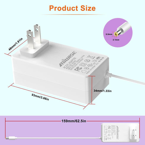 Power Supply Adapter DC24 2A 48W AC to DC Converter Transformer 100-240V AC Input,forfor COB LED Strip, CCTV Camera,White,2.1mm X 5.5mm US Plug...