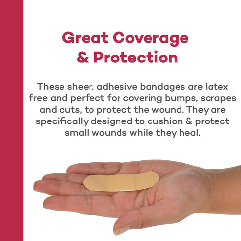 Dealmed Sheer Plastic Flexible Adhesive Bandages – 100 Count (2 Pack) Bandages with Non-Stick Pad, Latex Free, Wound Care for First Aid Kit, 1" x ...