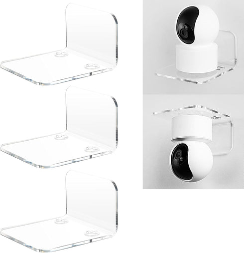 OAPRIRE Acrylic Floating Wall Shelves Set of 3 for Security Cameras, Baby Monitors, Speakers - Universal Small Wall Shelf with Cable Clips, 10-Pie...
