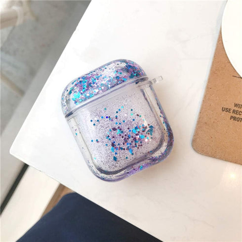 SGVAHY Airpods Case with Keychain - Clear, Purple, Wireless Charging, Soft Silicone, Shockproof, Cute Bling Quicksand...