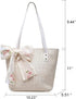 Women Large Straw Beach Tote Bag Summer Hand-woven Bags Shoulder Bag Leather Handle Beach Handbags with Cute Lace Bow Small (White)...