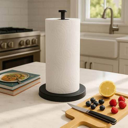 KES Matte Black Paper Towel Holder Countertop, Kitchen Paper Roll Holder Stand with Weighted Base Heavy for Standard or Gaint Rolls SUS304 Stainle...