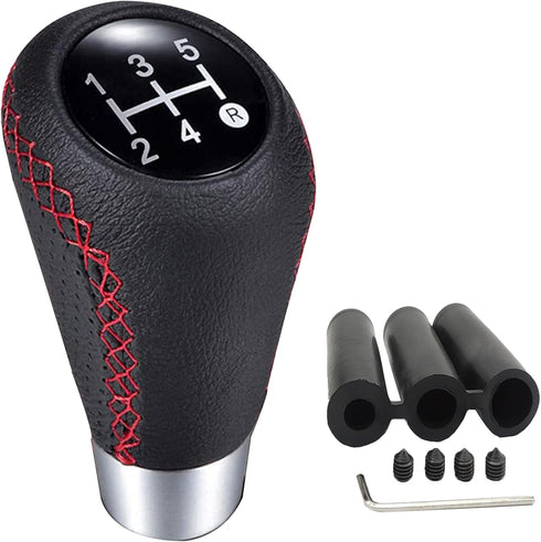 HiSport Gear Shifter Knobs 5 Speed Manual Stick Shift Handle Leather Car Shift Knob with 3 Adapters of Manual Gear Shift Knob for Manual Car Manua...