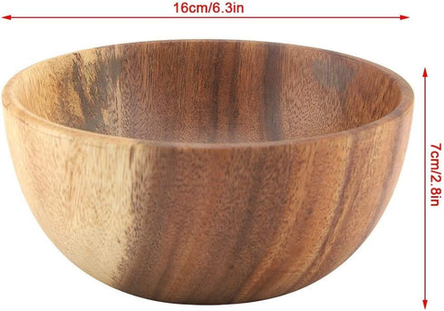 Yosoo Natural Hand-Made Solid Wood Bowl, Classic Large Round Acacia Wood Salad Soup Dining Bowl, Premium Wood Kitchen Utensils(16x7 cm / 6.3x2.8 i...