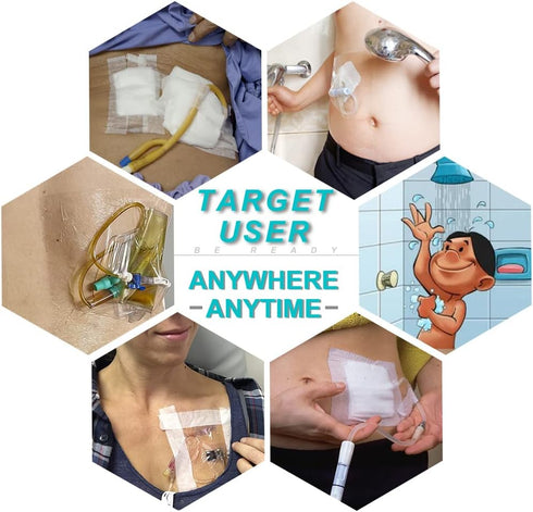 Dialysis Catheter Shower Cover 8"x8", Waterproof Peritoneal Dialysis Chemo Port Protector for PD Chest Catheter Peg Feeding Tube G-Tube Picc Line ...