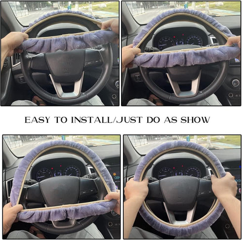 Car Steering Wheel Cover for Winter,Soft Fluffy Car Steering Wheel Cover,Universal 15INCH for Womens/Girls,Soft Cozy Car Steering Wheel Protector(...