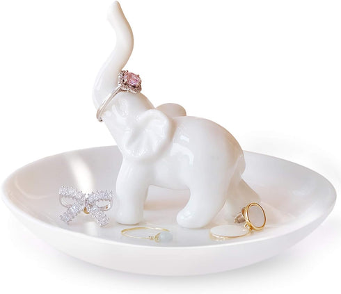 PUDDING CABIN White Elephant Ring Holder Dish Ring Tray for Jewelry | Elephant Gifts for Women Christmas, Birthday, Mother's Day...