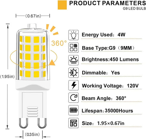 10 Pack G9 LED Bulb Dimmable, 40 Watt Equivalent T4 Chandelier Light Bulbs, 4W 4000K Neutral White 450 Lumen, Ceramic Bi-pin G9 Base Replacement f...