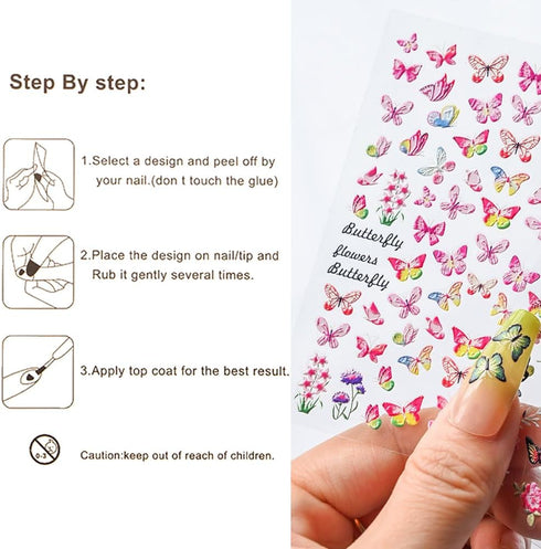 6 Sheets 5D Embossed Butterfly Nail Art Stickers Nail Decals for Women Butterfly Nail Design,Nail Stickers for Acrylic Nail Engraved Rose Butterfl...