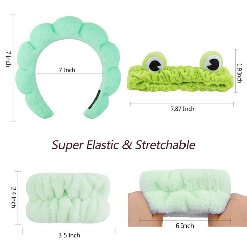 VELSCRUN 6 Pack Spa Headband, Makeup Headband, Face Wash Headband, Skincare Headbands, Green Sponge Hair Band Bow Tie Spa Headband for Washing Fac...