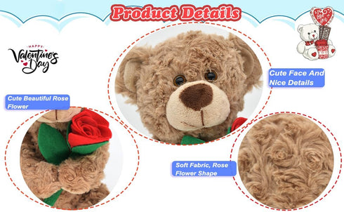 12'' Stuffed Teddy Bear Dolls with Rose, Soft Plush Animal Toys for Valentine's Day Her/Girlfriend Lover Mom Kids Gifts...