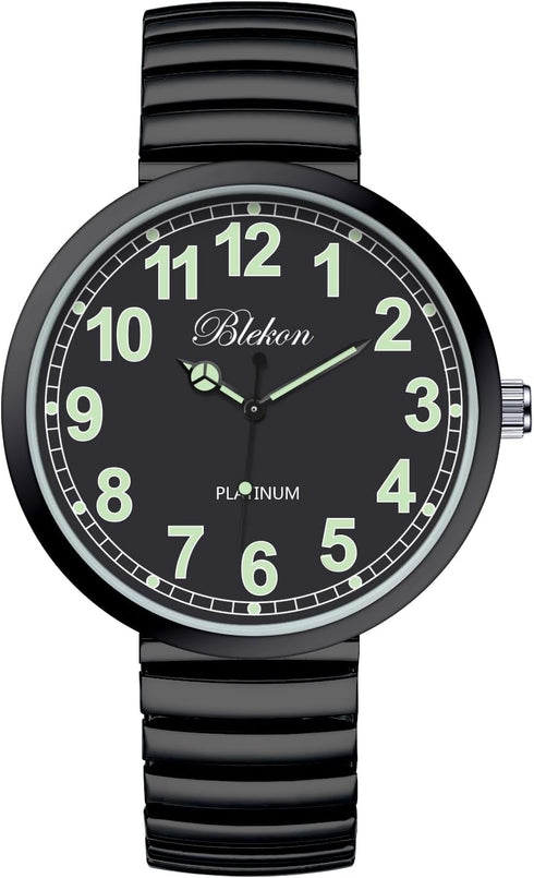 Blekon Collections New Super Large Face Stretch Band Japanese Movement PC21J Fashion Watch (Black/Luminous)...