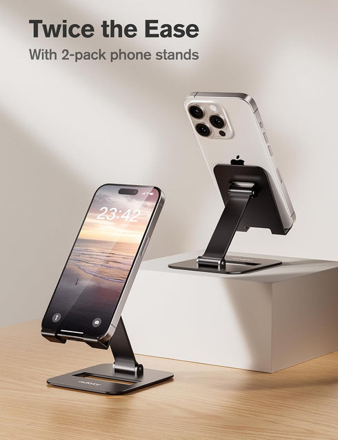 Nulaxy 2 Pack Dual Folding Cell Phone Stand, Fully Adjustable Phone Holder for Desk, Compatible with Phone 15 14 13 12 11, Nintendo Switch, All Ph...