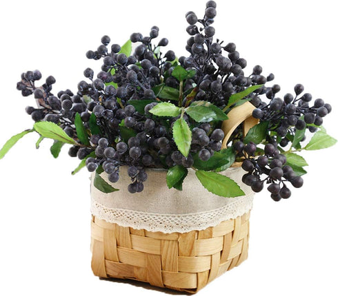 Red Artificial Berry Stems Fruit Fake Silk Berries for Holly Christmas Festival Holiday and Home Decor, Pack of 6 (Blue)...