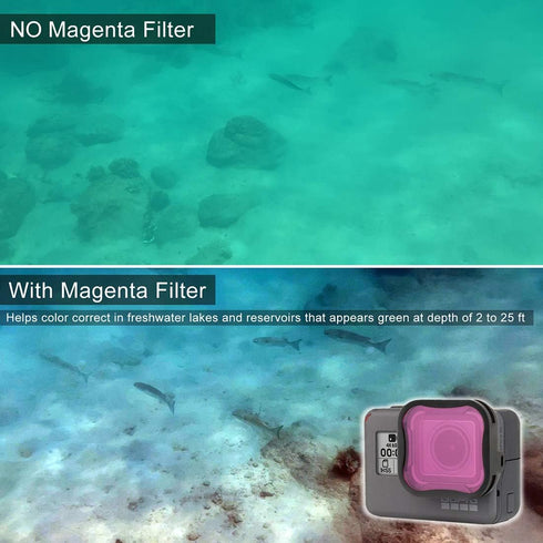 3-Pack Camera Lens Filter Set for GoPro Hero 5/6/7 Black/Hero (2018) Cameras, ND Filter(ND8 Filter) Dive Filters(Light Red Filter and Magenta Filt...