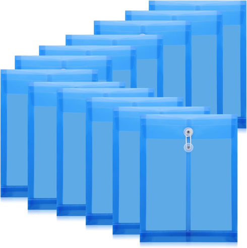 12 Pack Plastic Envelopes with Button and String Tie Closure Expandable Poly String Envelopes Plastic File Folder Plastic Document Envelope Letter...