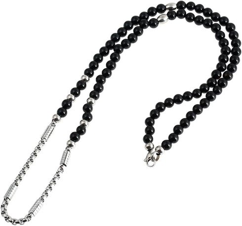 BLEUM CADE Men's Cool 316L Stainless Steel 1% er Pendant Necklace,Black Natural Agate Stone Chain 28"...