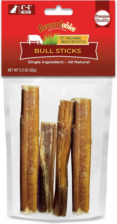 Bully Stick,4-6" Single-Ingredient, Premium, All-Natural Grass-Fed Bull Stick, Long Lasting Dog Chew for Aggressive Chewers - 2.2 oz | for Small D...