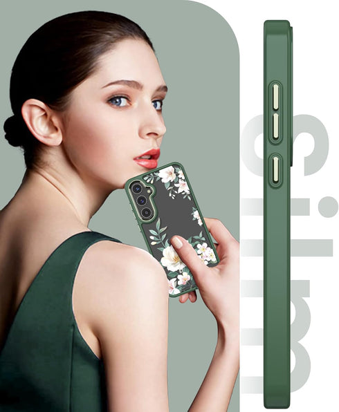for Samsung Galaxy A35 5G Case+Tempered Glass Screen Protector,Military Grade Protective Slim Soft TPU & Hard PC,Girls Women Crystal Clear Flower ...