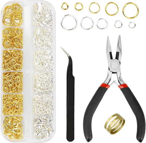 Kingsdun 1200Pcs Jump Rings for Jewelry Making with Lobster Clasps & Needle Nose Pliers, Jump Ring Opener and Tweezers, Jewelry Findings Tool Kit ...