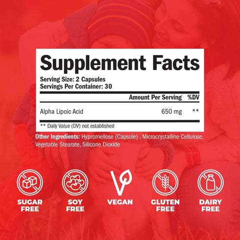 Alpha Lipoic Acid - ALA Nerve Support Supplement 650mg for Inflammation, Energy, Metabolism, Antioxidant & Aging Support. High Potency Alpha-Lipoi...