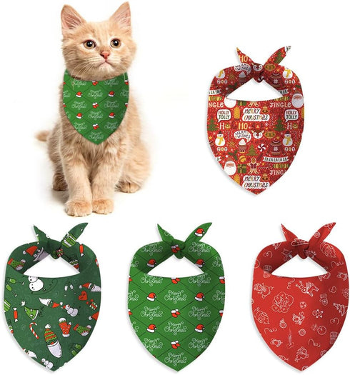 4 Pack Christmas Dog Cat Bandanas Christmas Pet Triangle Scarf Classic Polyester Bibs Kerchief Saliva Towels for Small Medium Large Pets Bandana f...