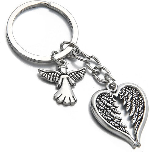 PHAETON 20PCS Guardian Angel Wing Keychain Heart-shaped Angel Wings Charms Keychain Key Ring for Memorial Keyring Religious Gifts Memorial Decorat...
