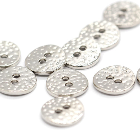 11mm 2 Holes Small Round Metal Buttons, Bright Silver Button for Clothes, Children Shirt, Women Blouse, Top, Cuff, Collar, Cute Handmade Decoratio...
