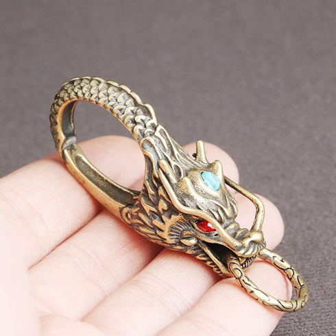 LIFKOME Dragon Head Carabiner Keychains Keyring Antique Brass Dragon Head Bead DIY Accessories for Keychain Gold...