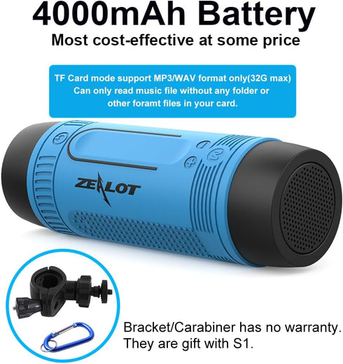 Bluetooth Speaker, Handlebar Speaker, Bike Speaker, Zealot S1 Portable Speaker for Bike, LED Light, Waterproof IPX5, LED Light, TF Card Play, for ...