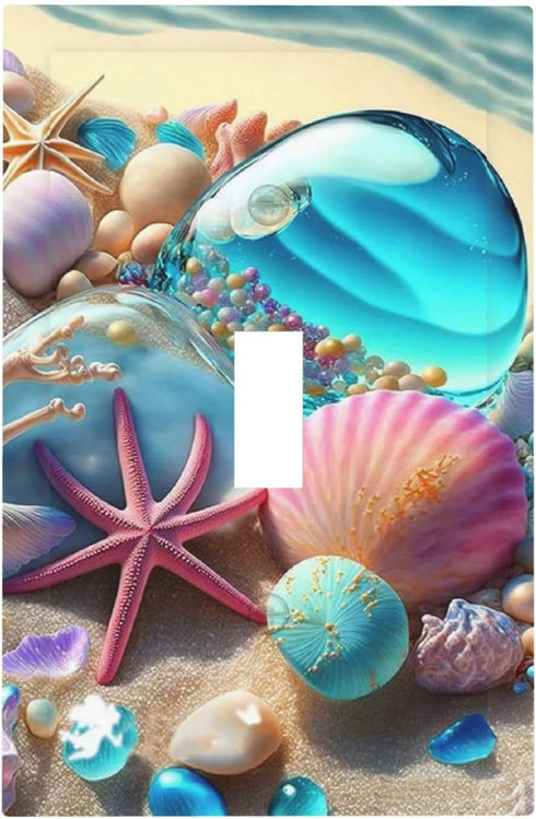 Beach Starfish Seashell Nautical Custom 1 Gang Light Switch Cover Decorative Single Toggle Wall Plate Switchcovers Electrical Switchplate Home Dec...