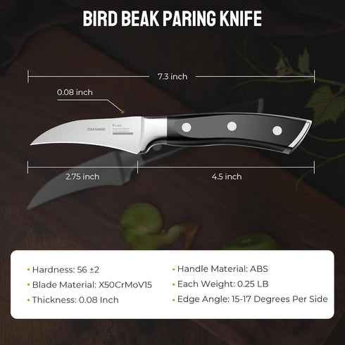 Bird Beak Paring Knife, 2.75 Inch Peeling Knives German Stainless Steel Small Curved Fruit Knifes, Razor Sharp Kitchen Pairing Knives with Ergonom...